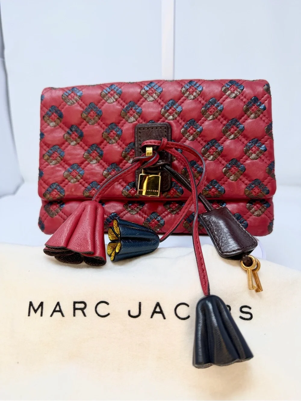 Marc Jacobs Memphis Tassel Padlock Pochette Clutch Bag Quilted Leather
